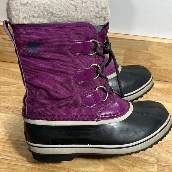 Sorel 3 Youth Girls Purple, Black, Canvas Insulated Rubber Yoot Boot