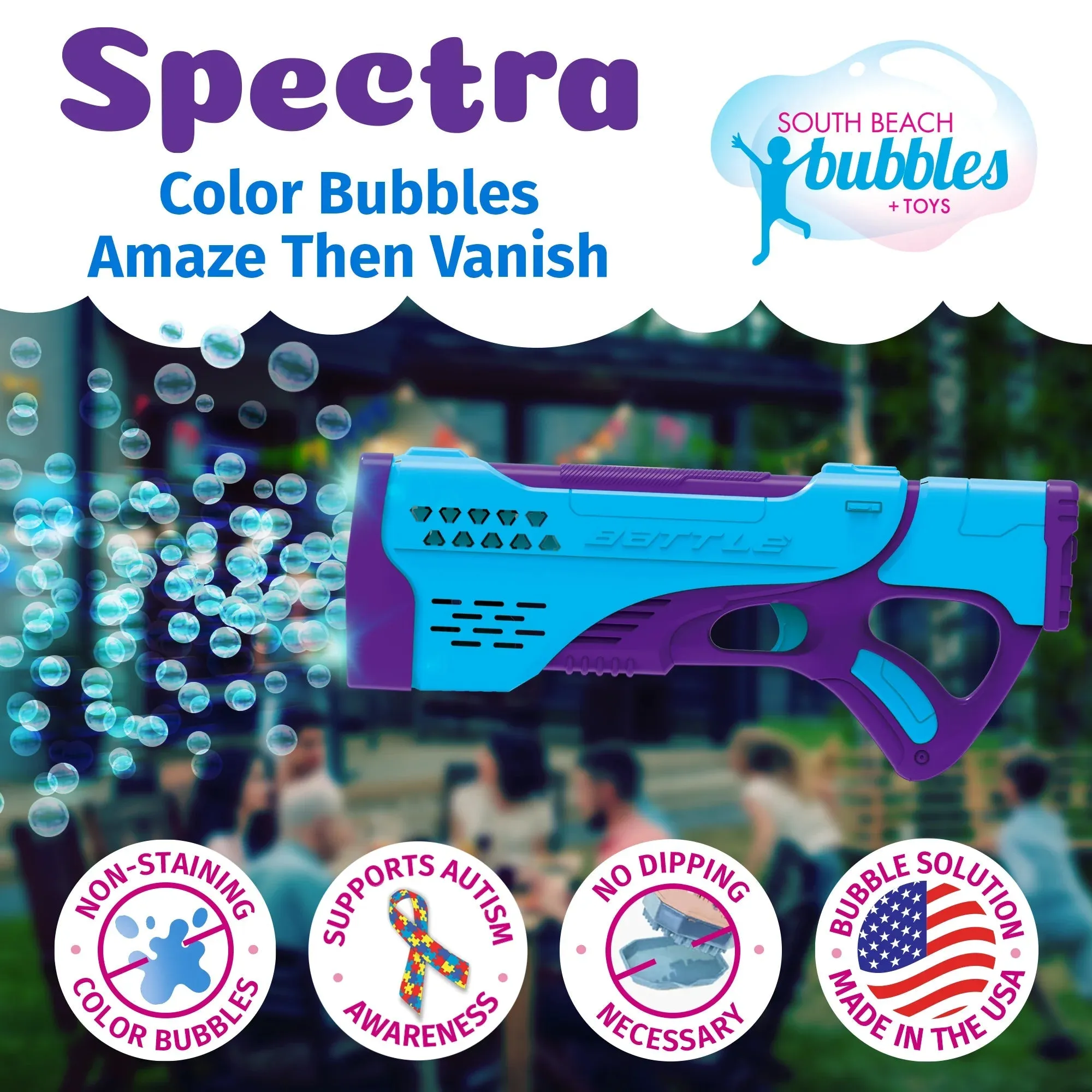 South Beach Bubbles PoppinColorz Spectra: Rechargeable Color Bubble Blaster