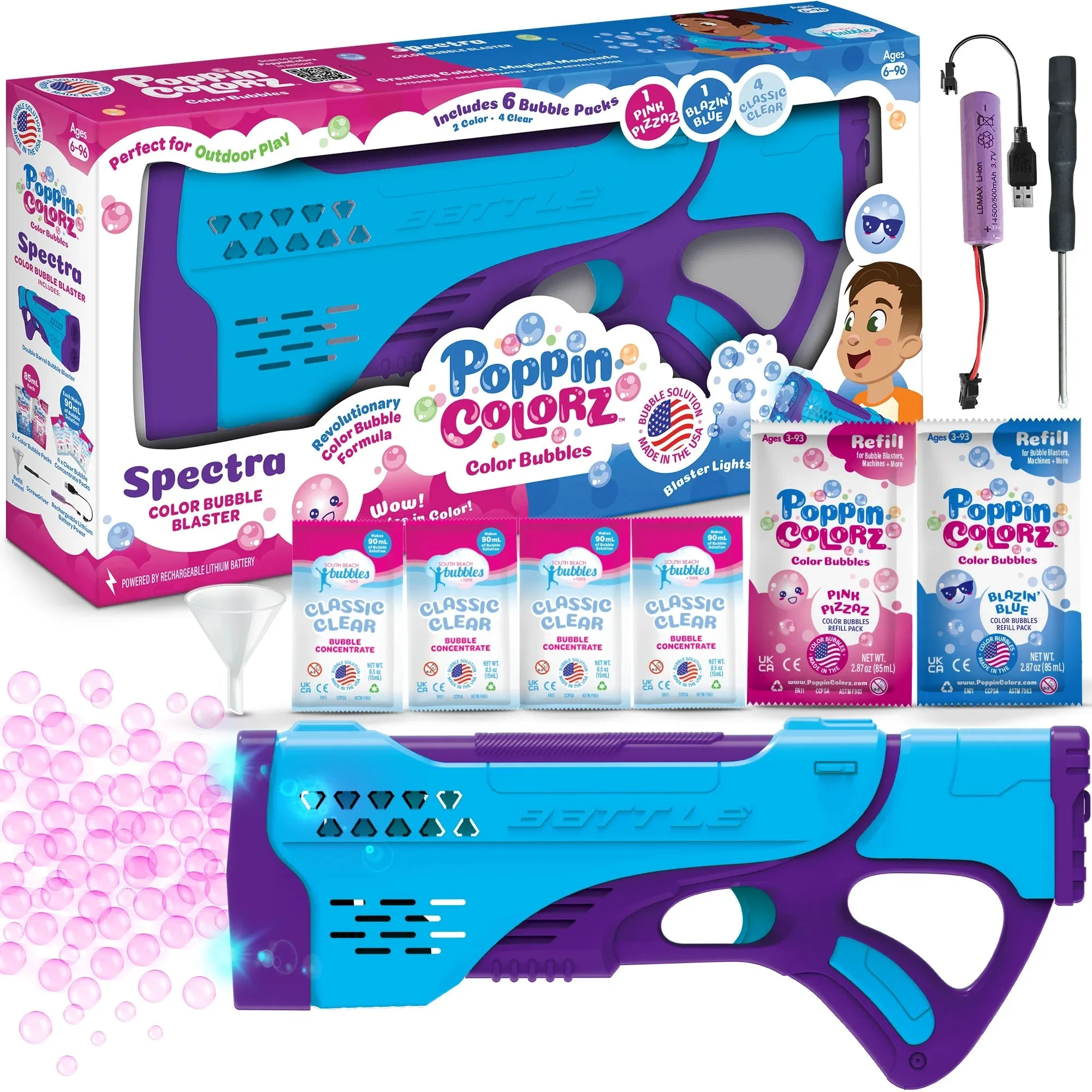 South Beach Bubbles PoppinColorz Spectra: Rechargeable Color Bubble Blaster