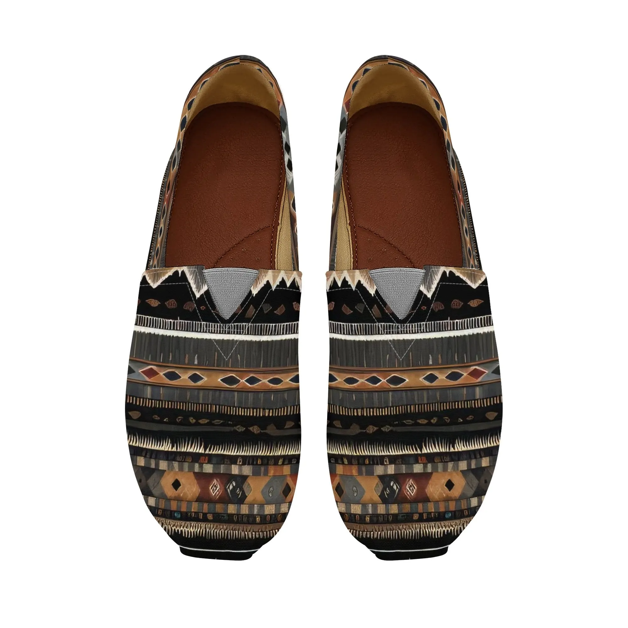 Southwestern Brown Striped Womens Casual Slip On Shoes