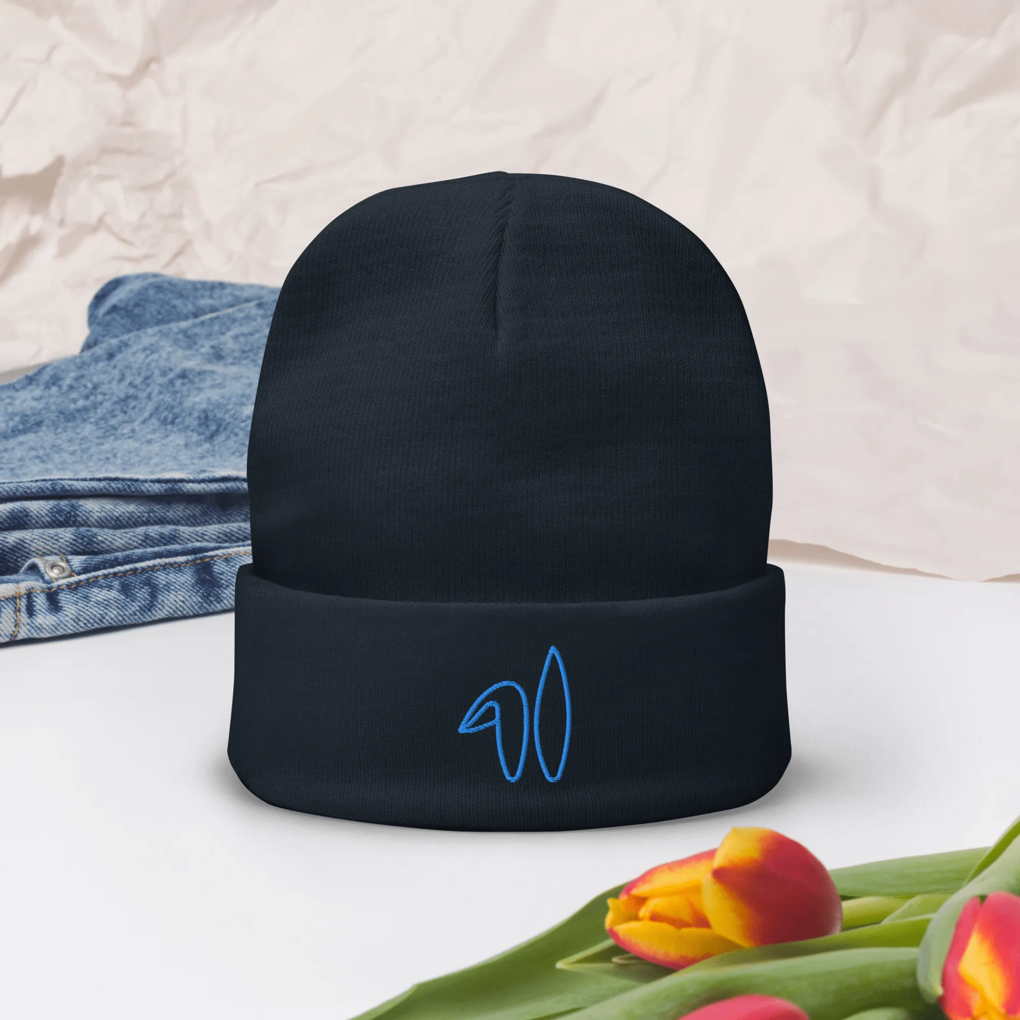 Spring Bunny Embroidered Beanie