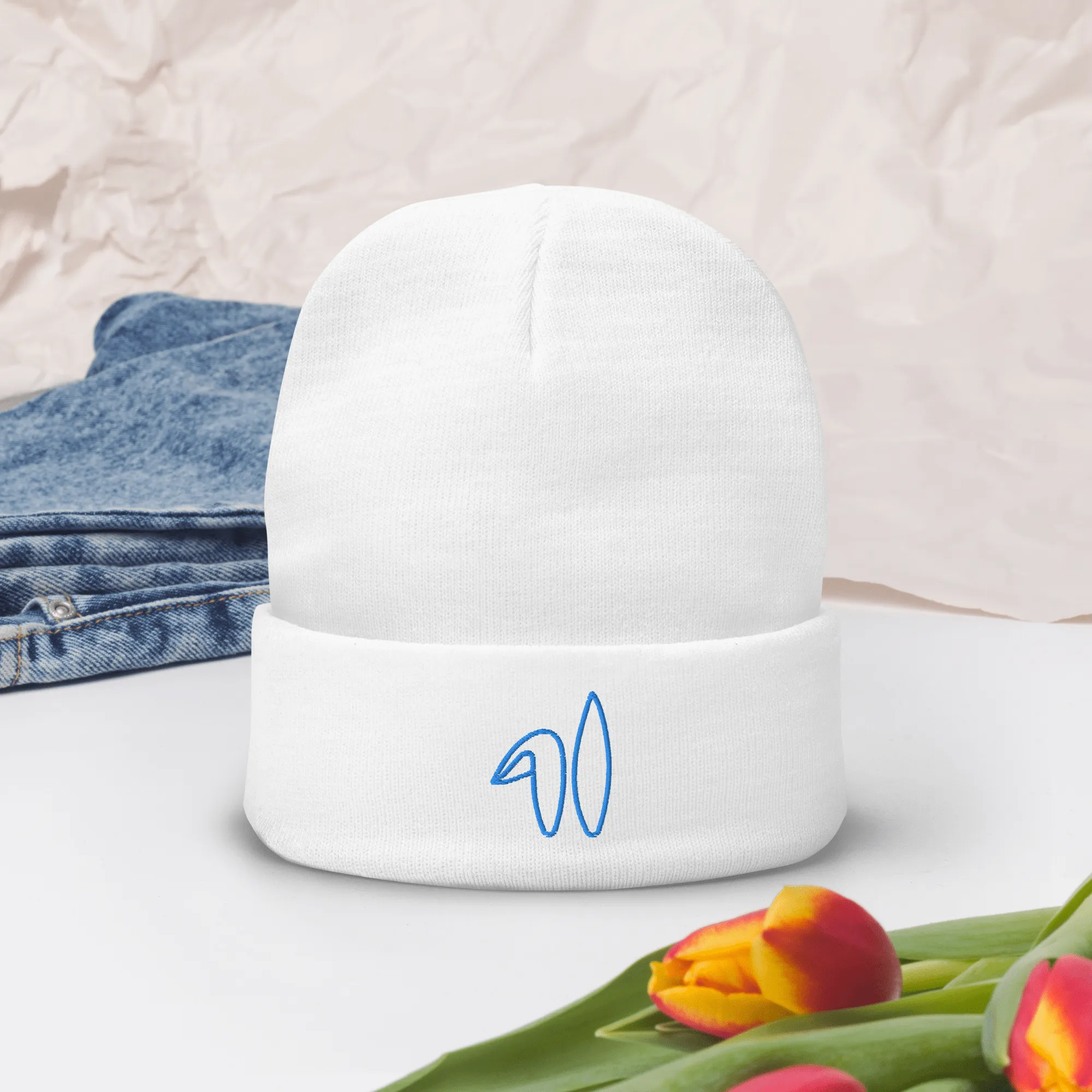 Spring Bunny Embroidered Beanie