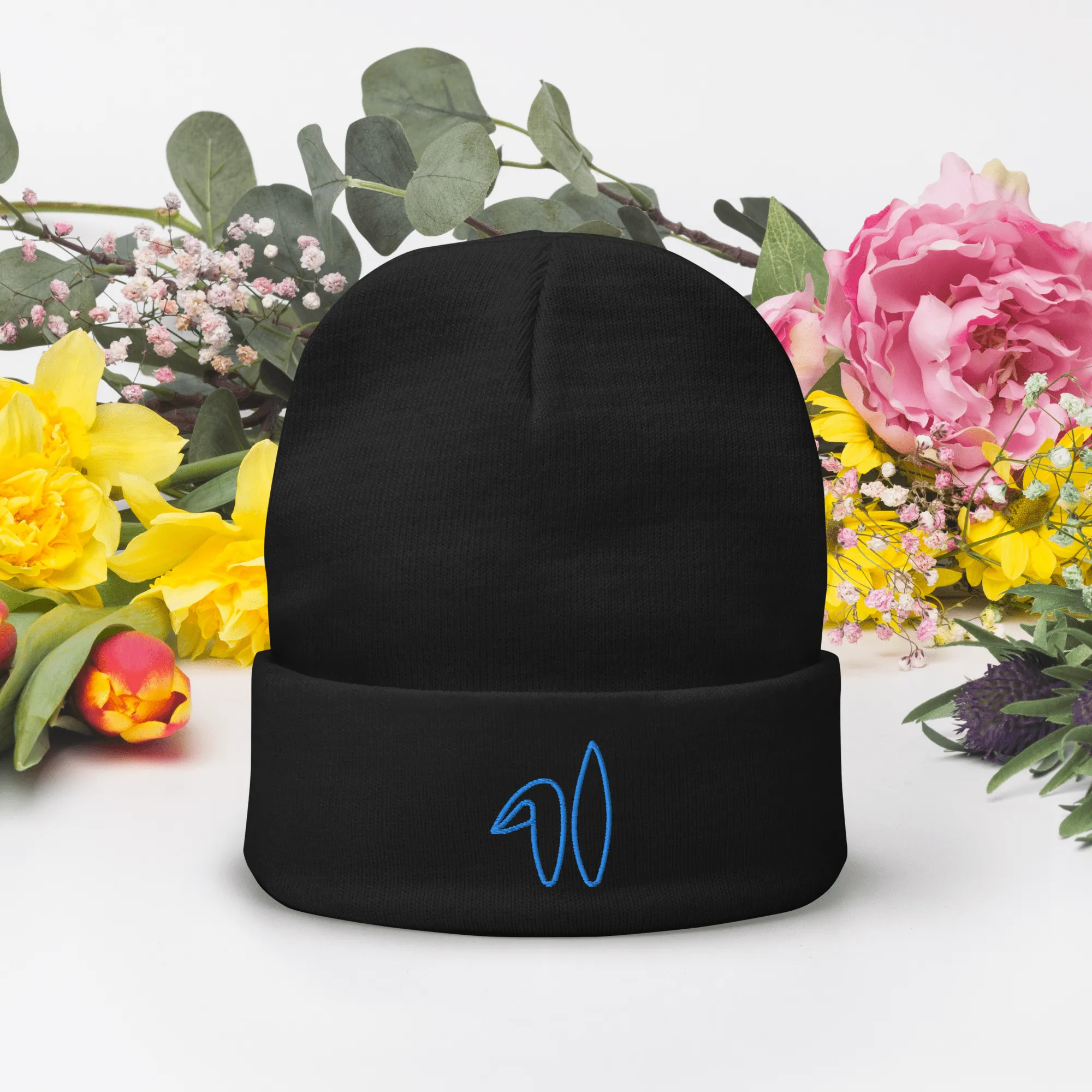 Spring Bunny Embroidered Beanie