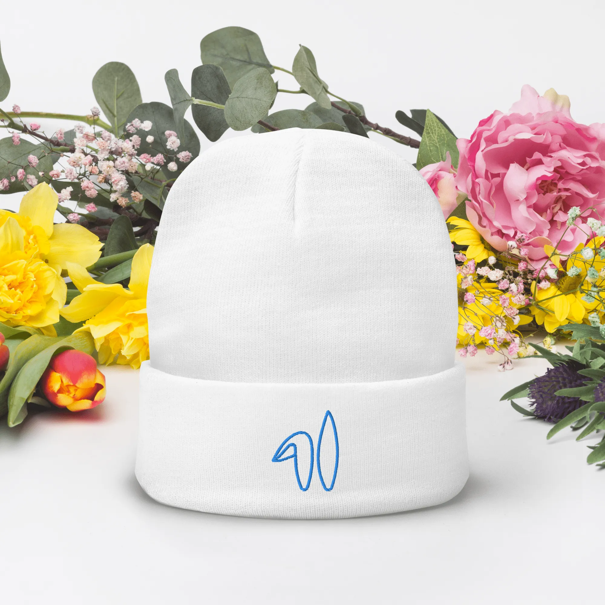 Spring Bunny Embroidered Beanie