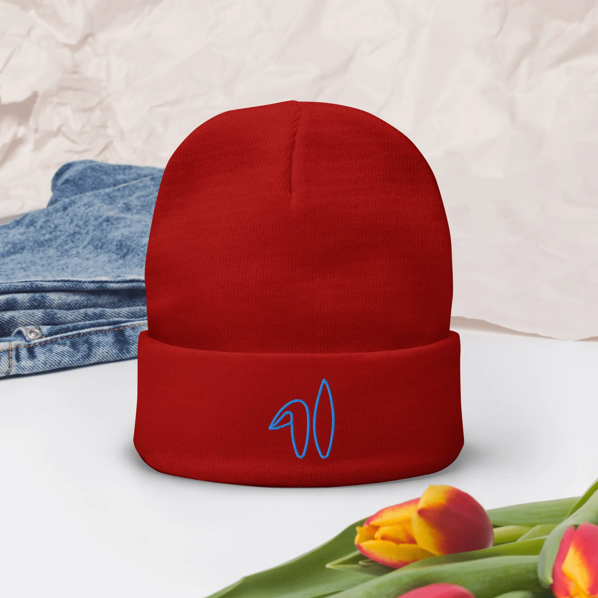 Spring Bunny Embroidered Beanie