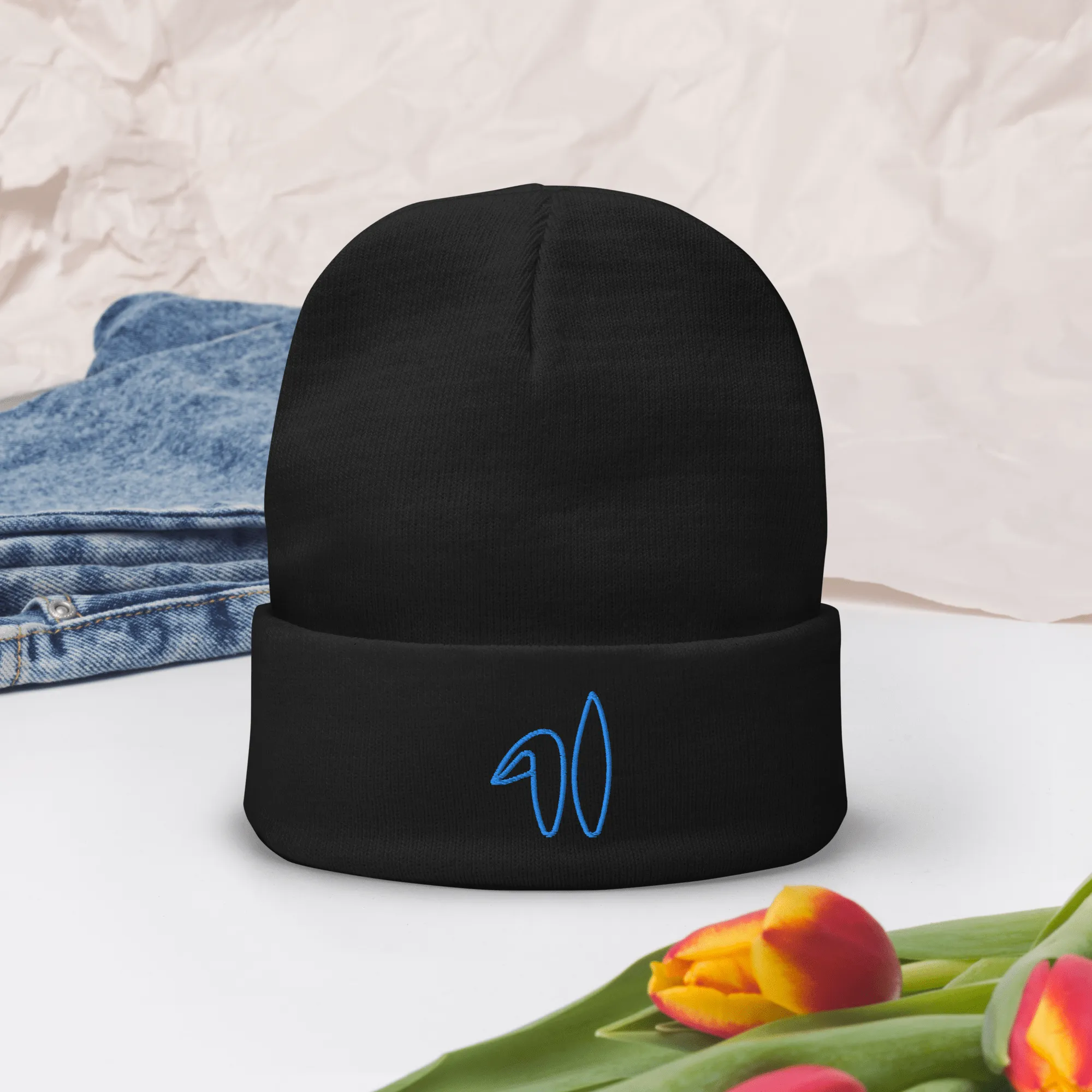 Spring Bunny Embroidered Beanie