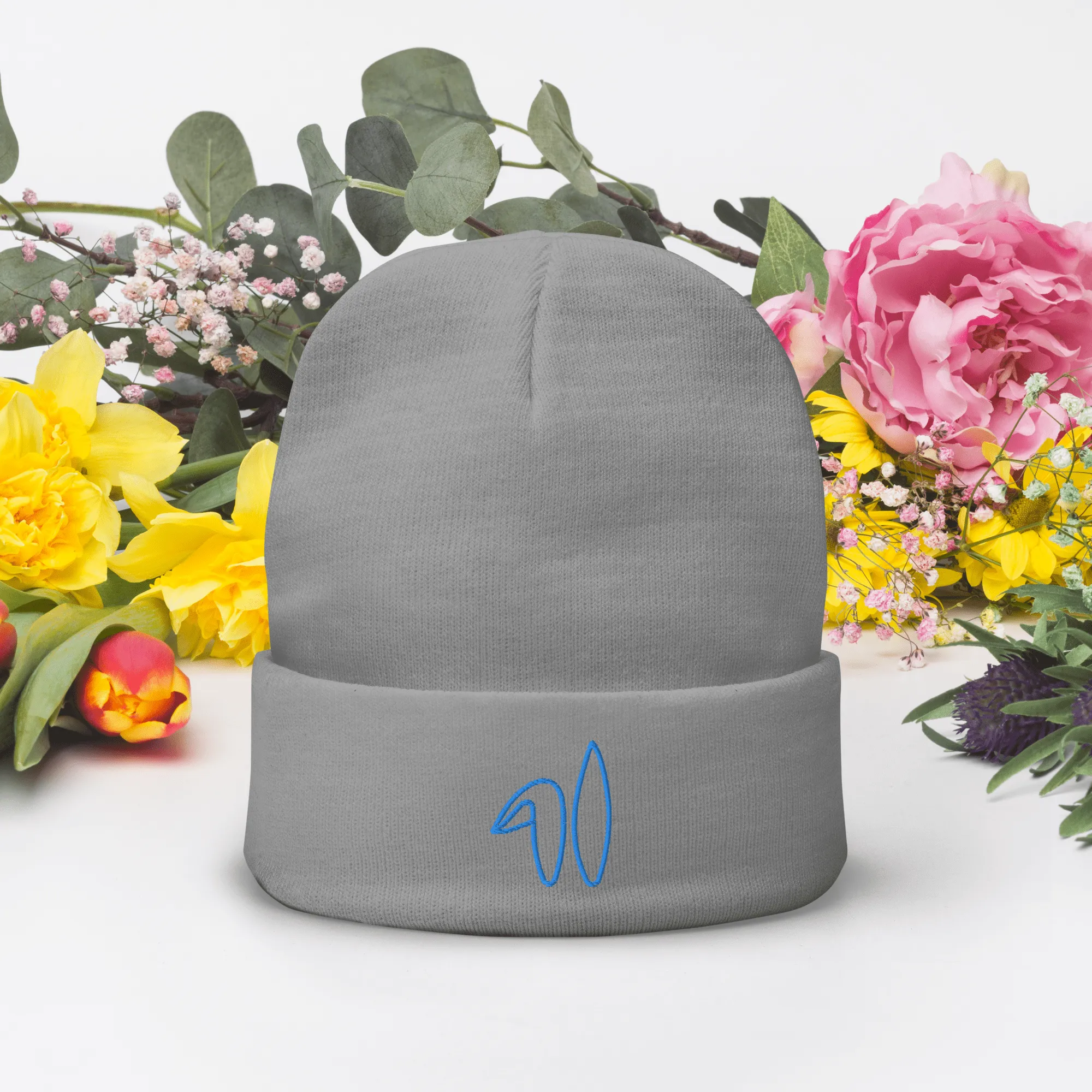 Spring Bunny Embroidered Beanie