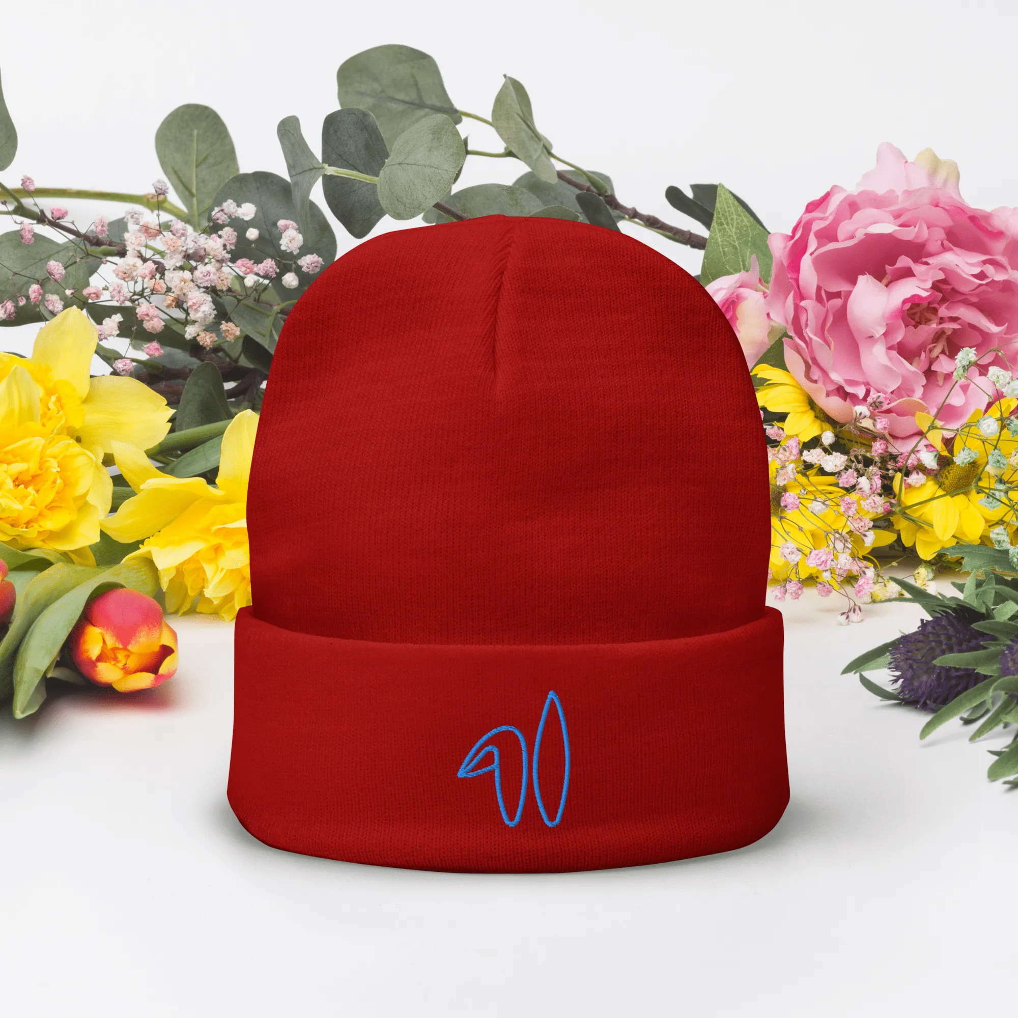 Spring Bunny Embroidered Beanie