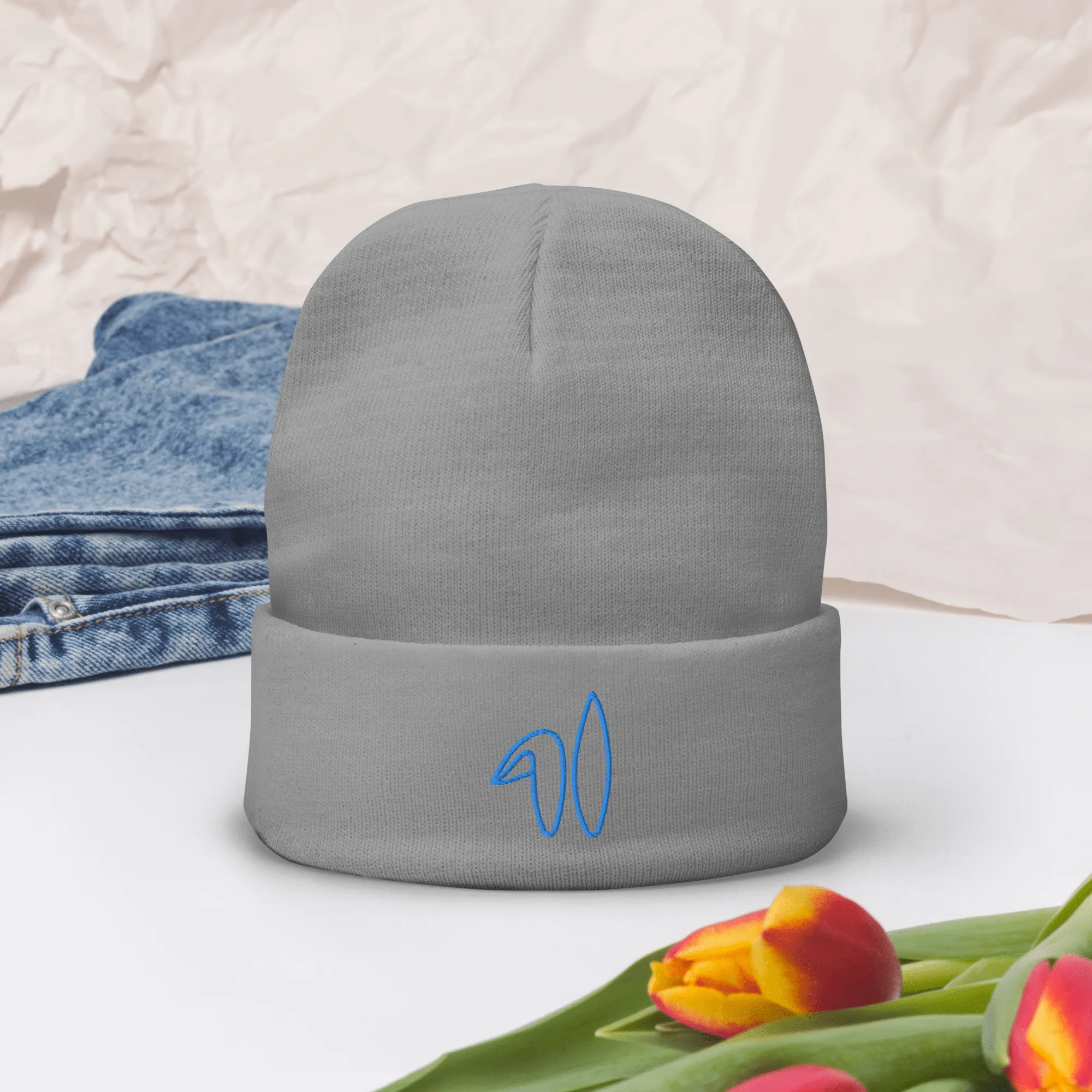 Spring Bunny Embroidered Beanie