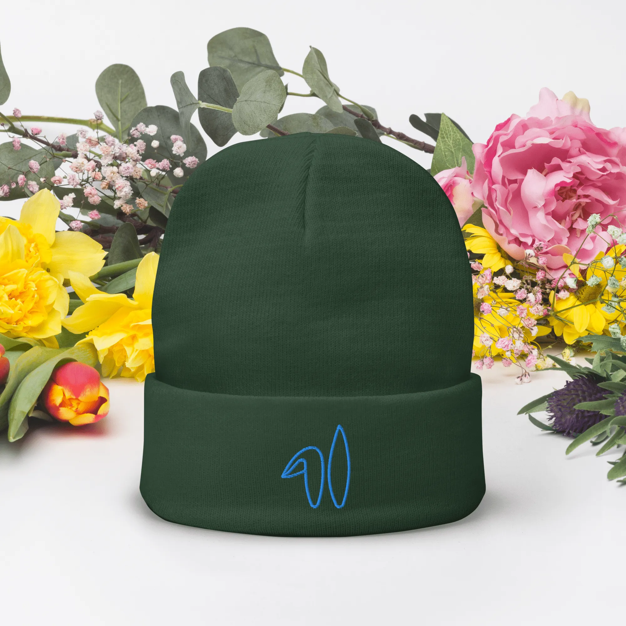 Spring Bunny Embroidered Beanie