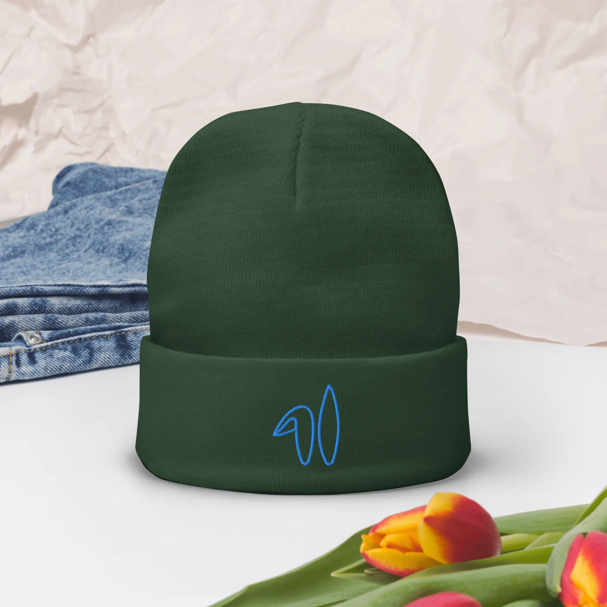 Spring Bunny Embroidered Beanie
