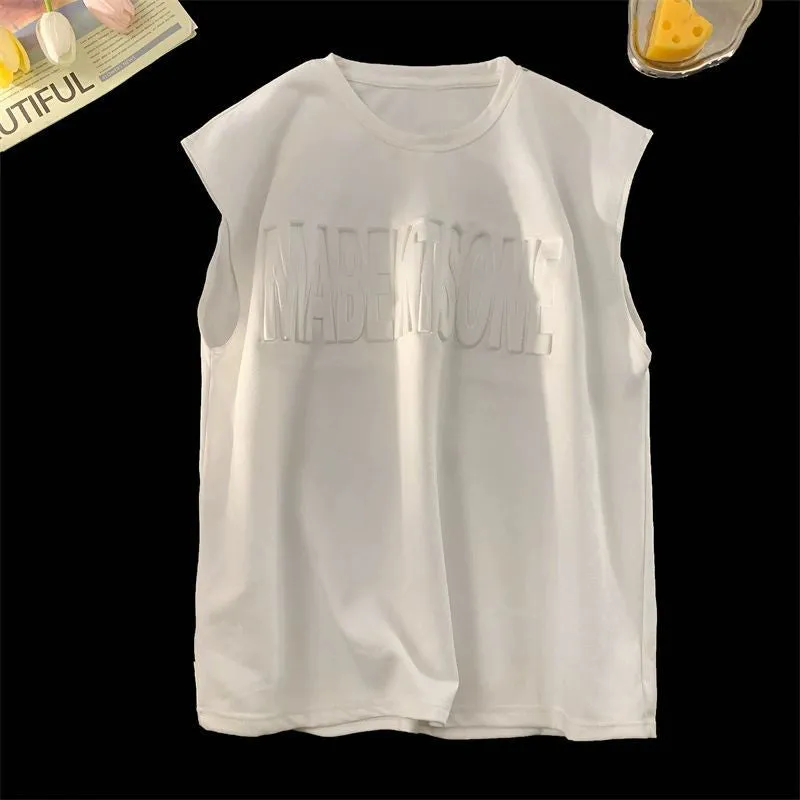 Suede lettering vest -D519 | Inspanda