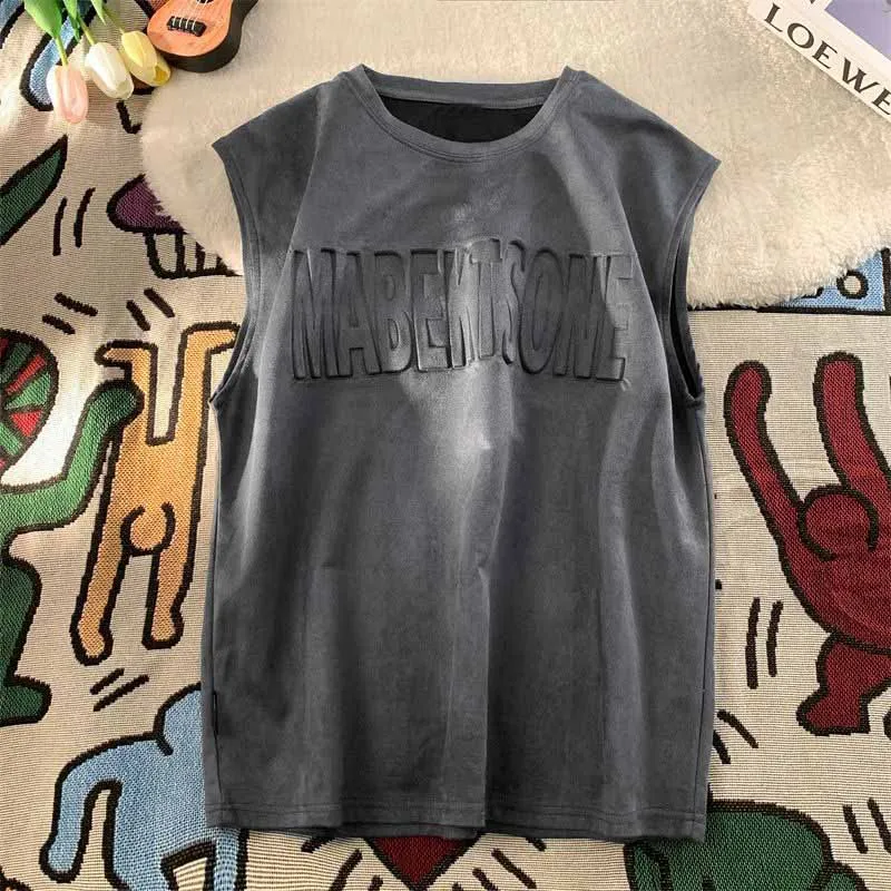 Suede lettering vest -D519 | Inspanda