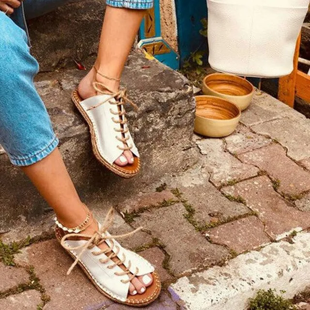 Summer Platform Slippers Women Lace Up Leather Slides Sandals Shoes Outdoor Beach Slippers Open Toe Flip Flops Women Shoes