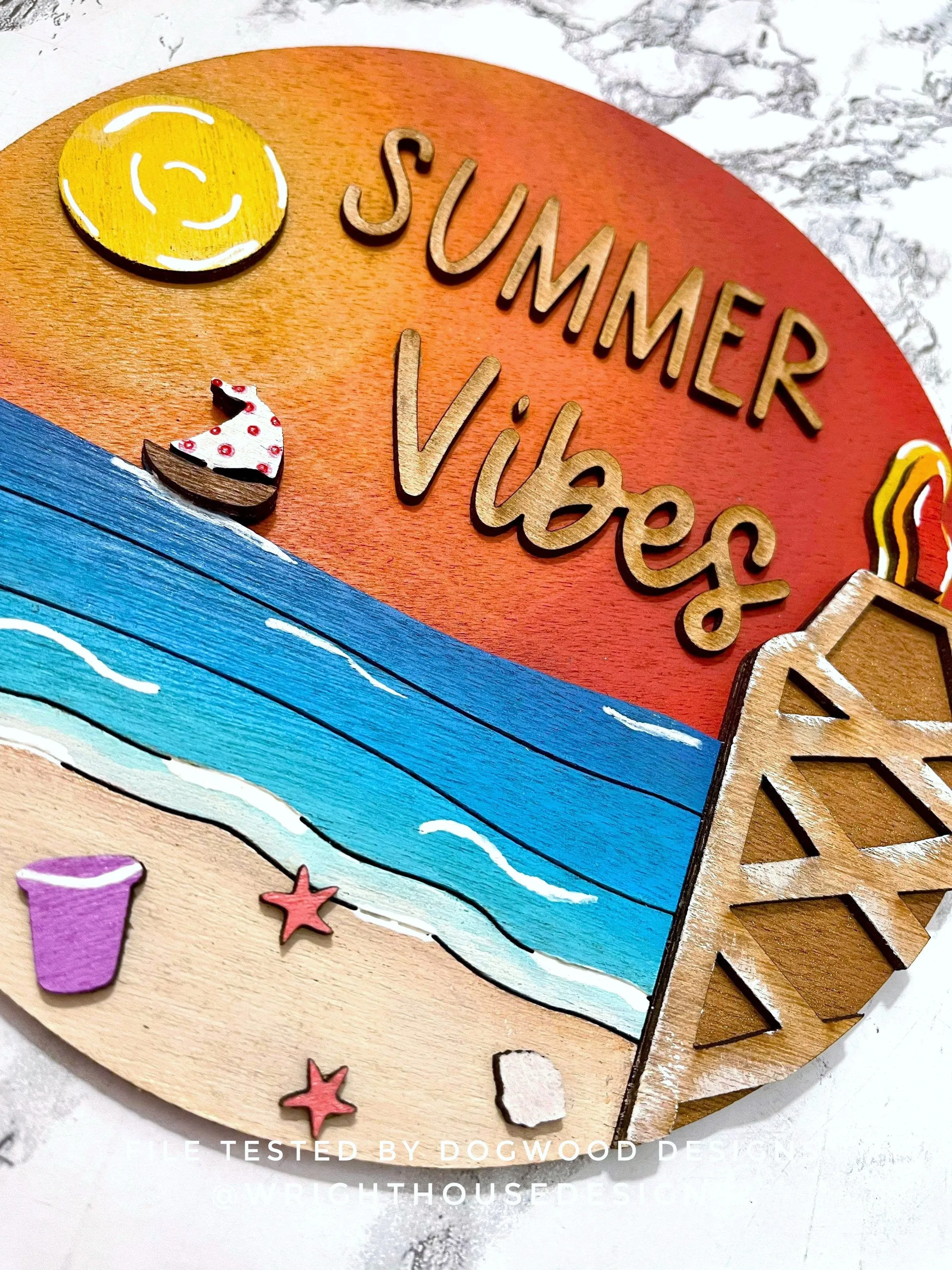Summer Vibes Tiki Bonfire Beach Door Hanger Round - Sign Making and DIY Kits - Cut File For Glowforge Lasers - Digital SVG File