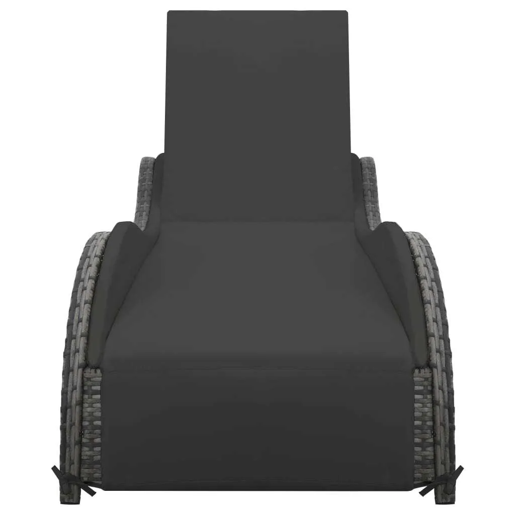 Sun Lounger with Cushion Poly Rattan Anthracite