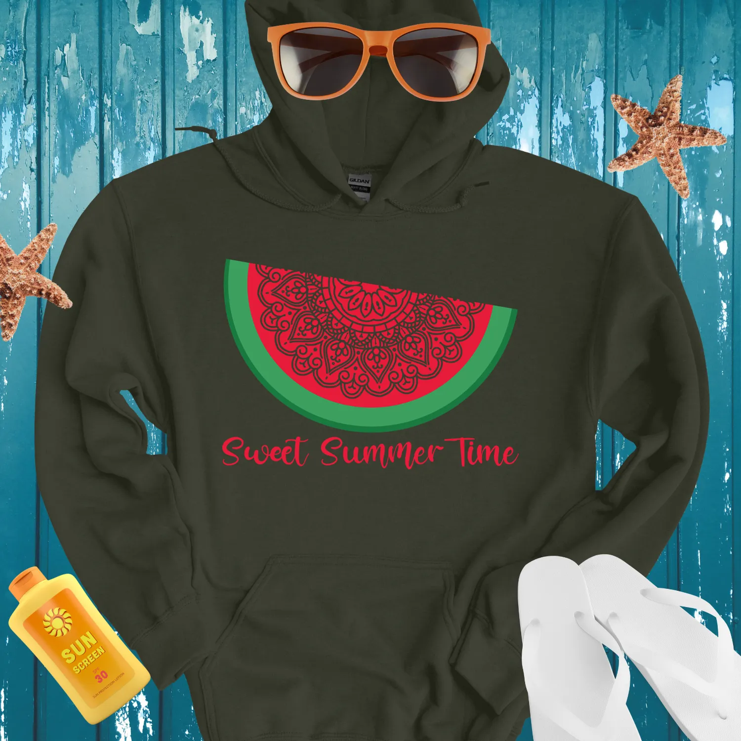Sweet Summer Watermelon Hoodie Green And Red Design