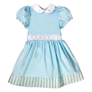 Tamara Turquoise English Smocked Baby Dress w/Cap Sleeves