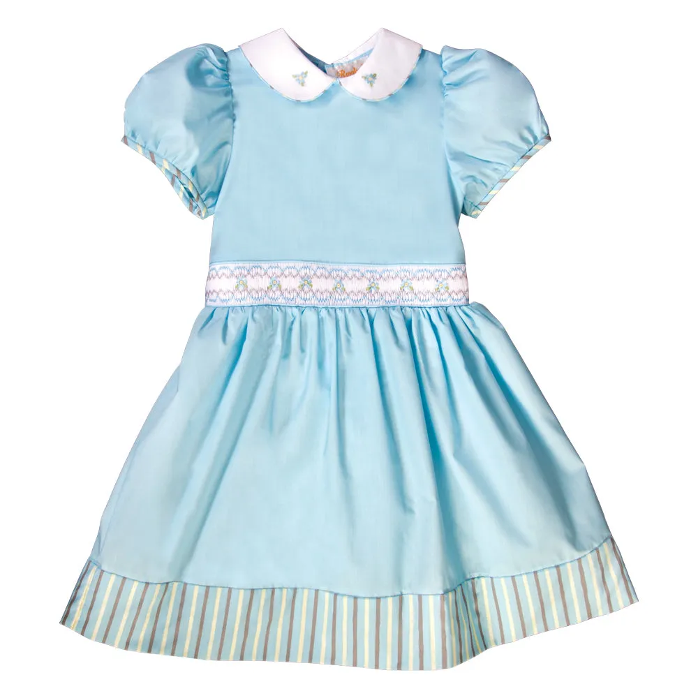 Tamara Turquoise English Smocked Baby Dress w/Cap Sleeves