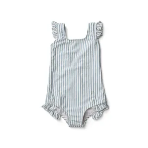 Tanna Swimsuit - Y/D stripe: Sea blue/white