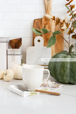 Tea & Green Pumpkin in Kitchen. Digital Stock Image.
