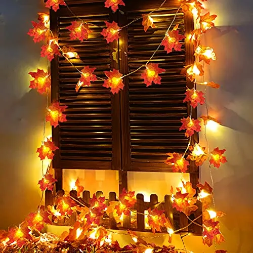Thanksgiving Decorations Enlarged Maples Leafed Fall Decorations for Home Fall Lights Thick Leafs Garlands, Total 20Ft TURNMEON 2 Pack 40LED Battery Operated Waterproof Halloween Decor Indoor Outdoor
