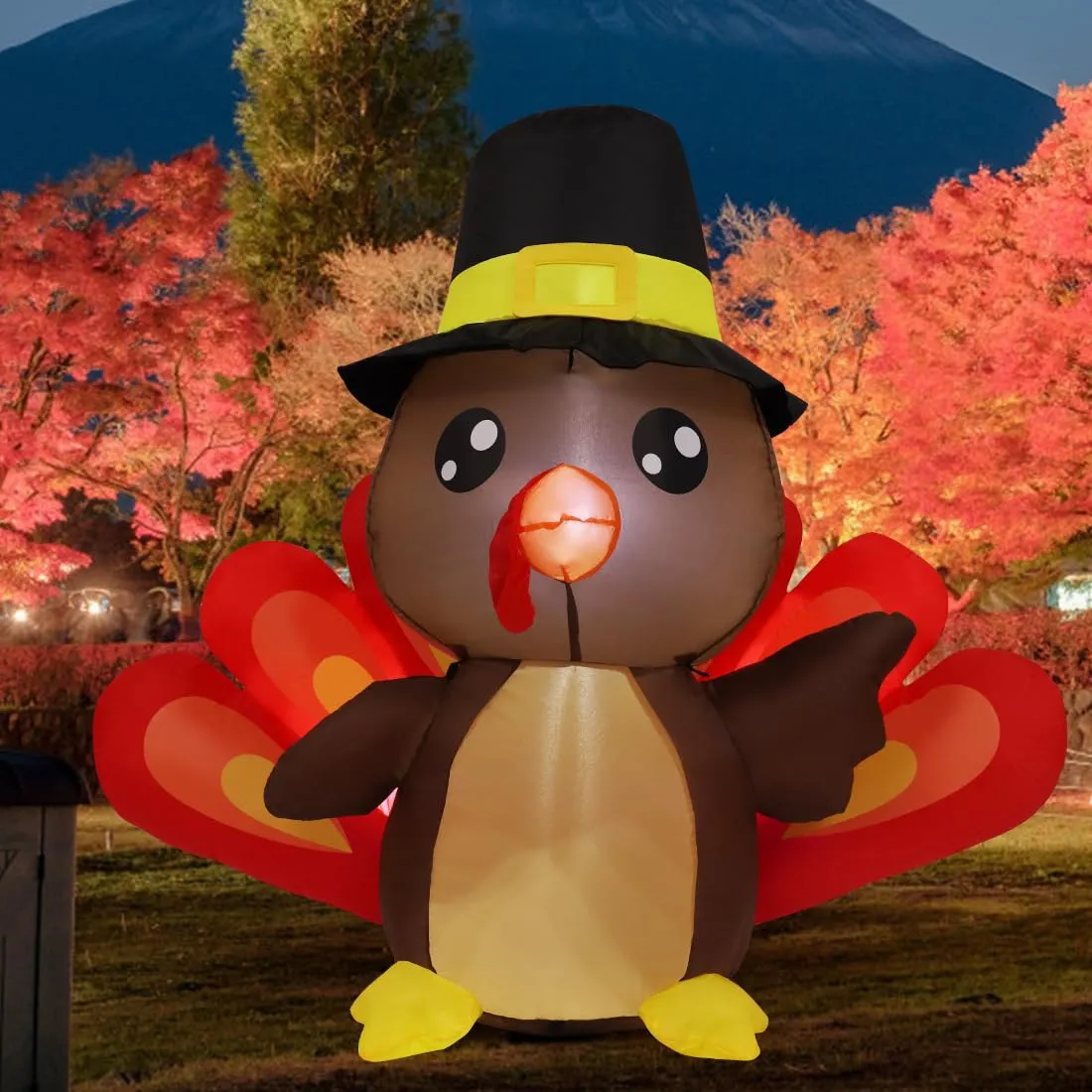 Thanksgiving Inflatables Turkey Baby in Hat with Built-in LEDs Blow Up Yard Decoration for Holiday Season Party Indoor Outdoor Garden Lawn COMIN 4FT Tall