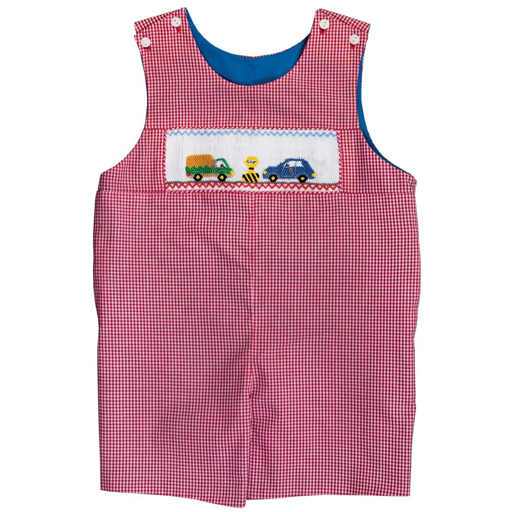 Time to Stop Smocked Red Gingham Reversible Romper