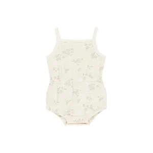 Waffle Cinch Romper | Blue Ditsy