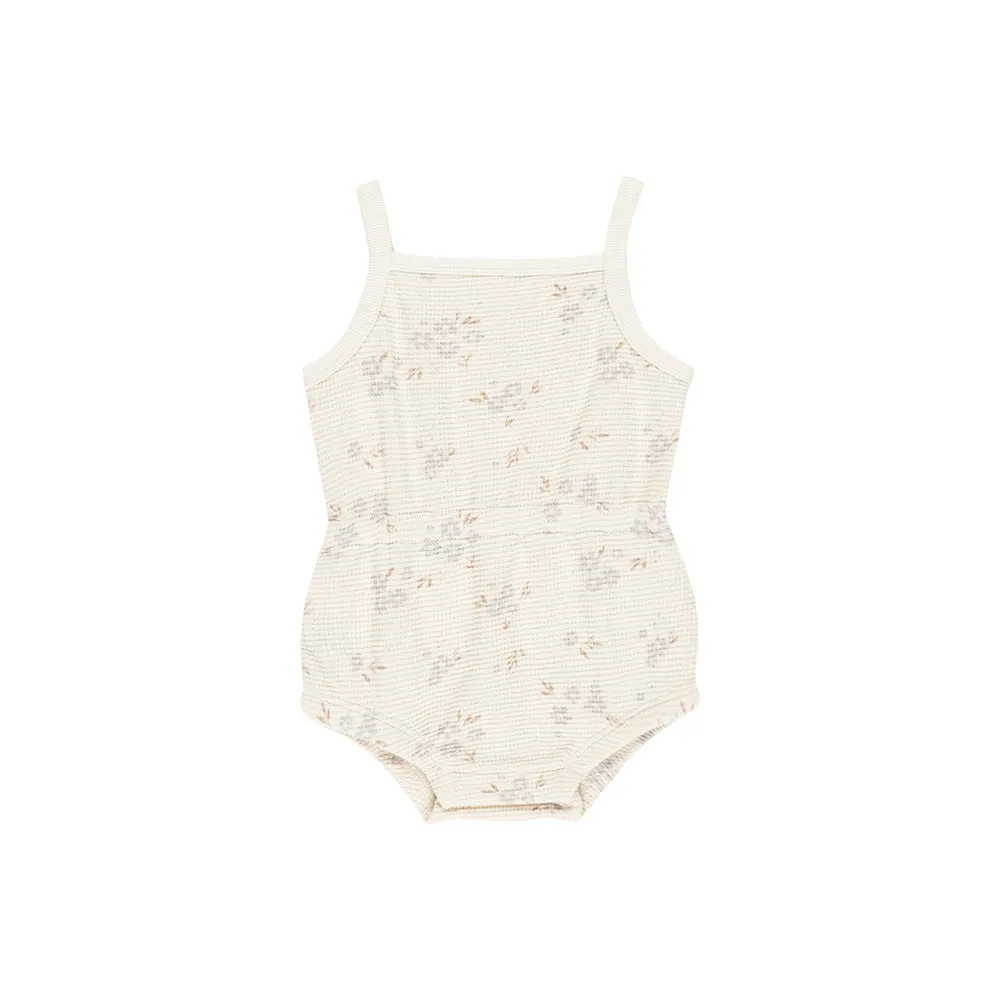 Waffle Cinch Romper | Blue Ditsy