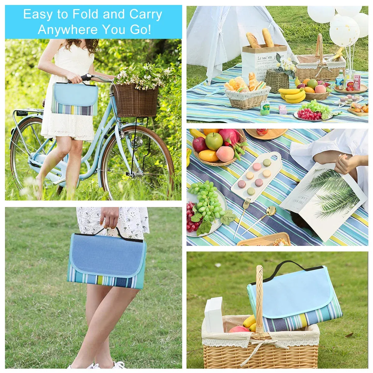 Waterproof Beach Blanket Portable Picnic Mat - Moisture Resistant Plaid Design for Family Beach Days
