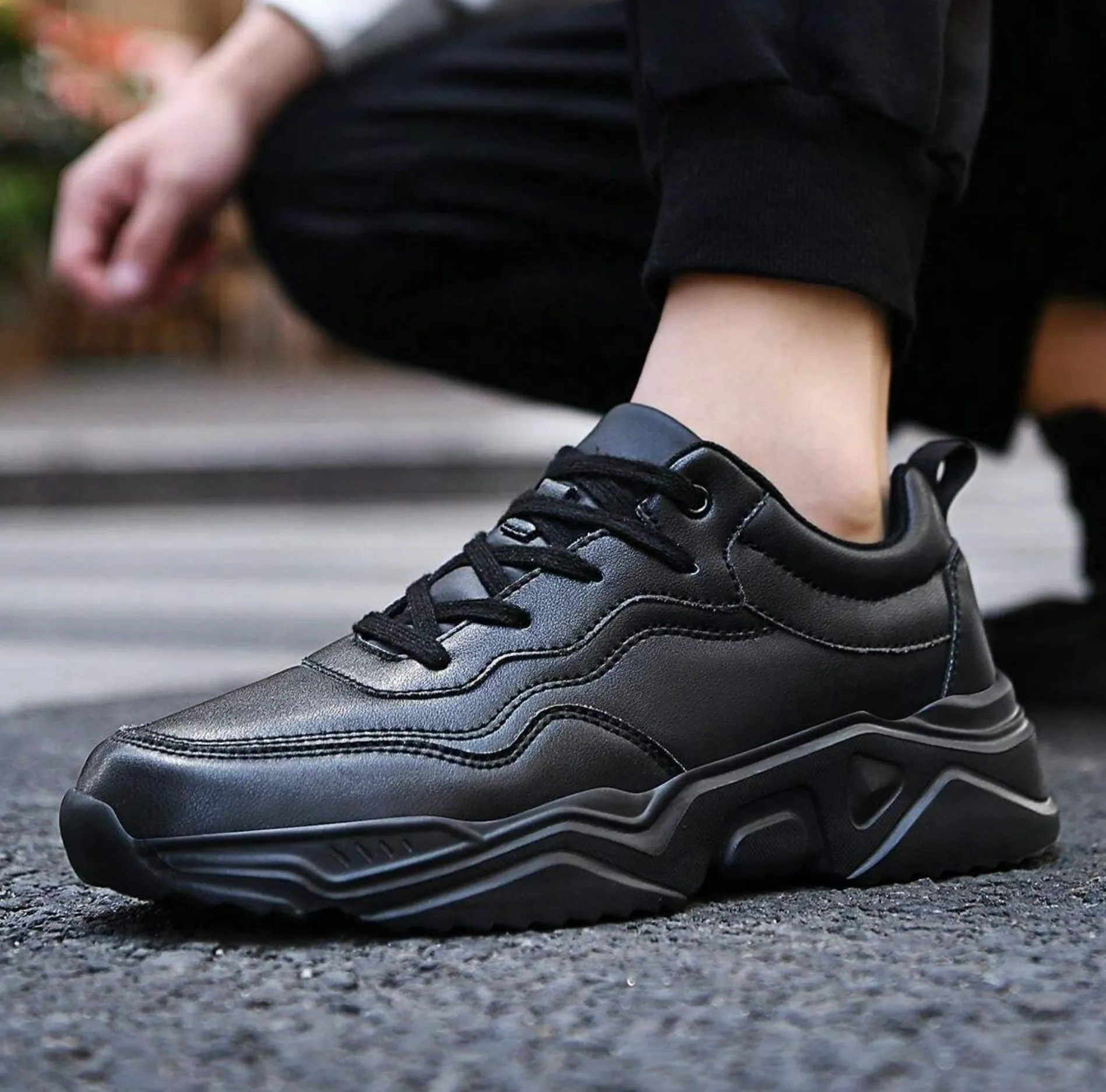 Waterproof Black Leather Shoes