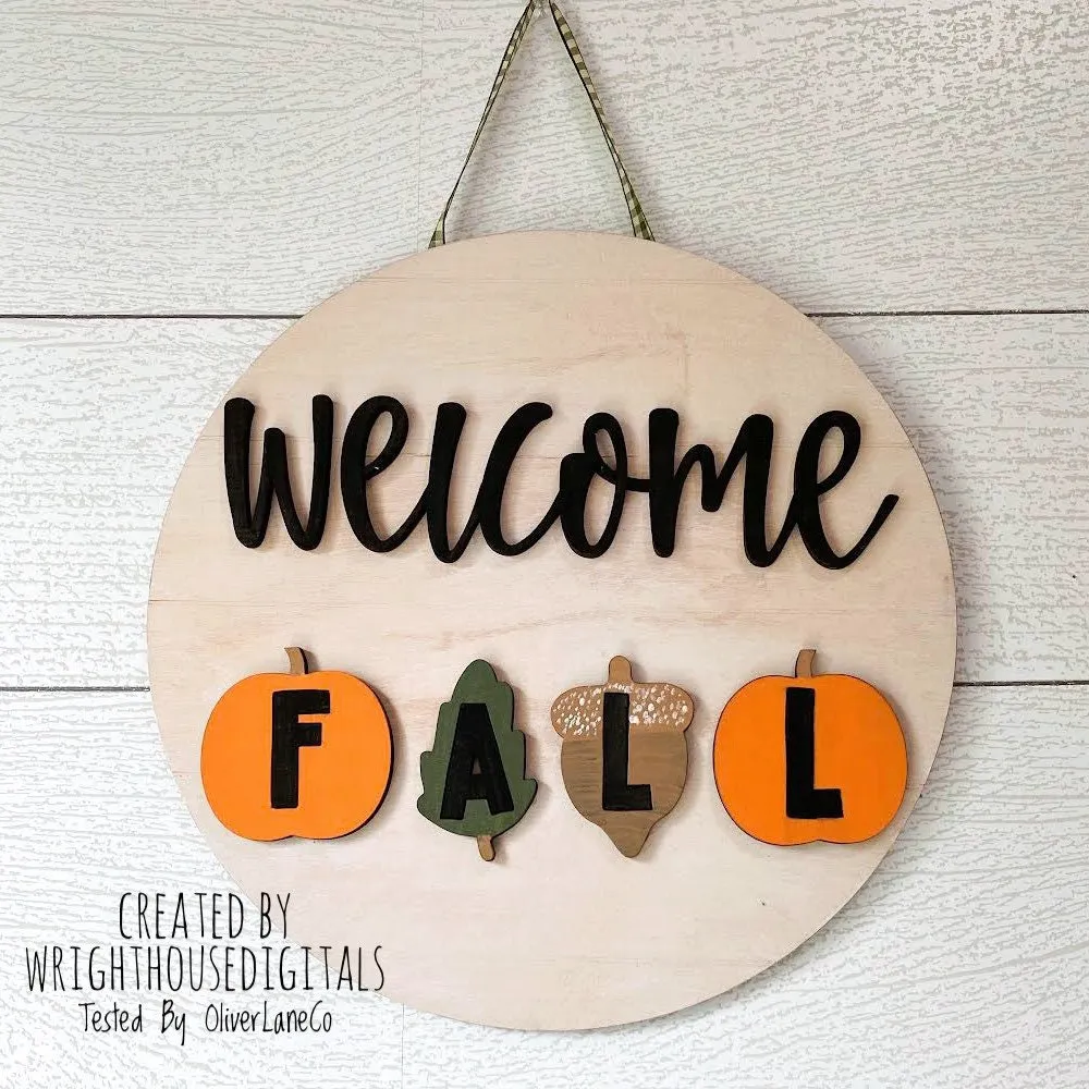Welcome Fall In Pumpkins Door Hanger Round - Seasonal Sign Making and DIY Kits - Cut File For Glowforge Laser - Digital SVG File