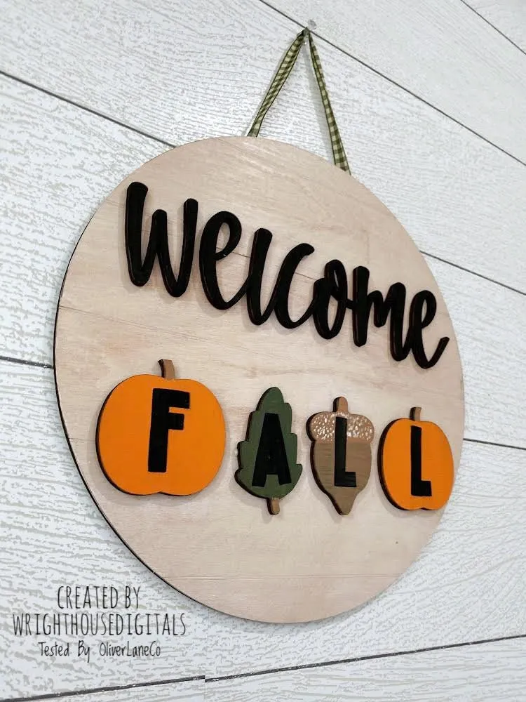 Welcome Fall In Pumpkins Door Hanger Round - Seasonal Sign Making and DIY Kits - Cut File For Glowforge Laser - Digital SVG File