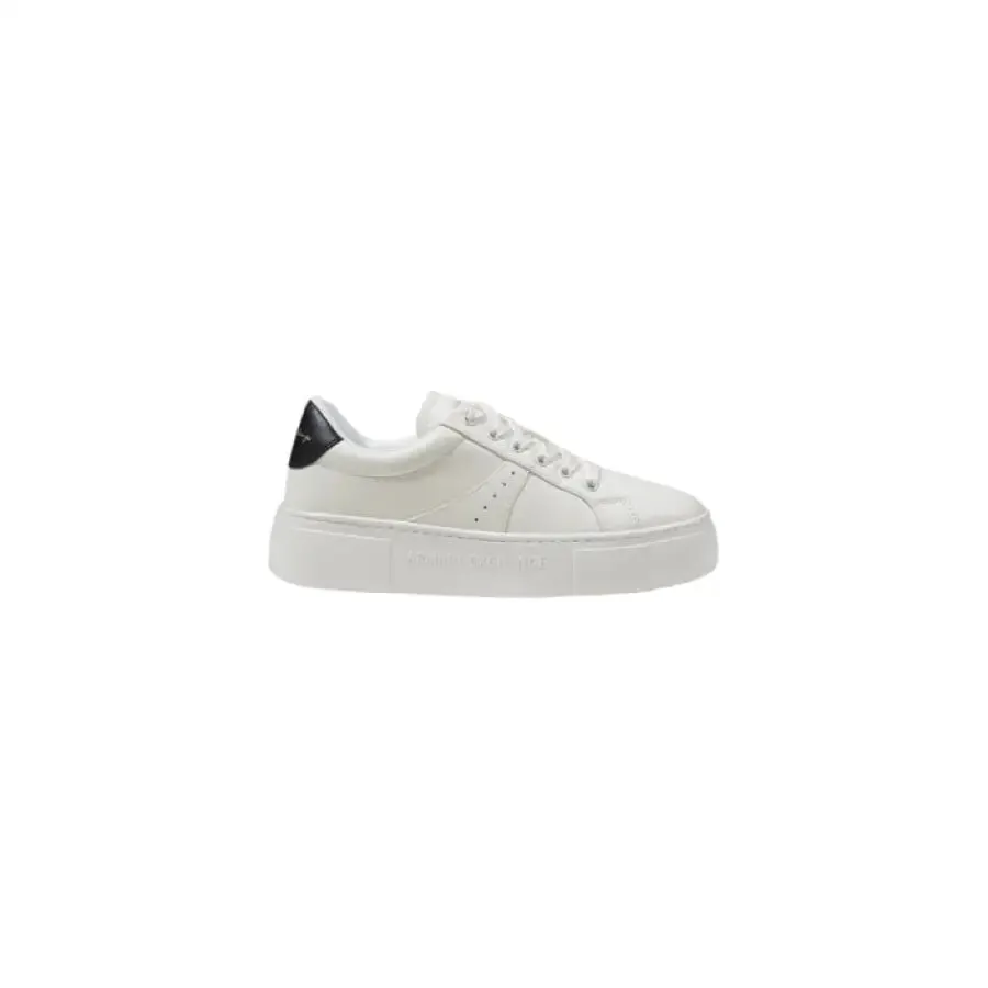 White Leather Sneakers with Black Heel Accent