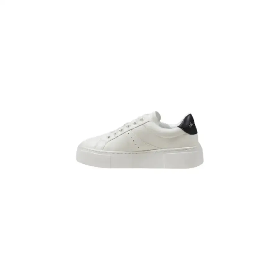 White Leather Sneakers with Black Heel Accent