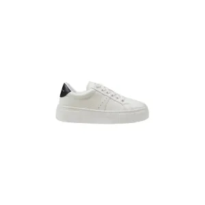 White Leather Sneakers with Black Heel Accent
