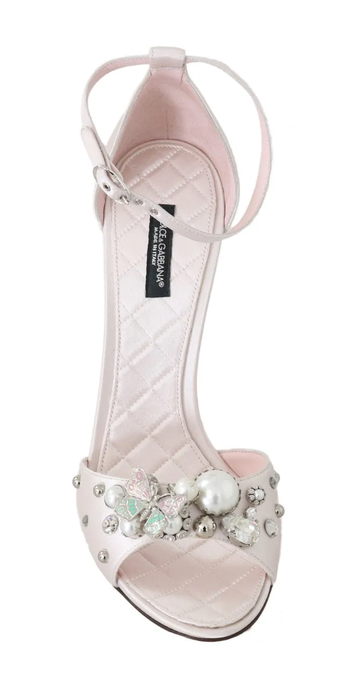 White Silk Crystal Butterfly Sandals