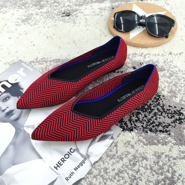 Women Soft Shoes Breathable Knit Pointed Shoes