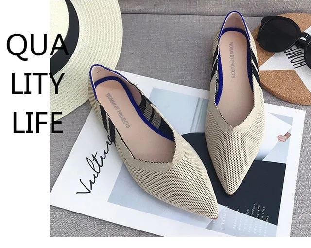 Women Soft Shoes Breathable Knit Pointed Shoes