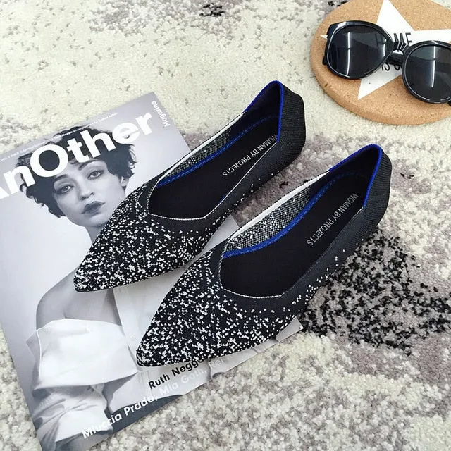 Women Soft Shoes Breathable Knit Pointed Shoes