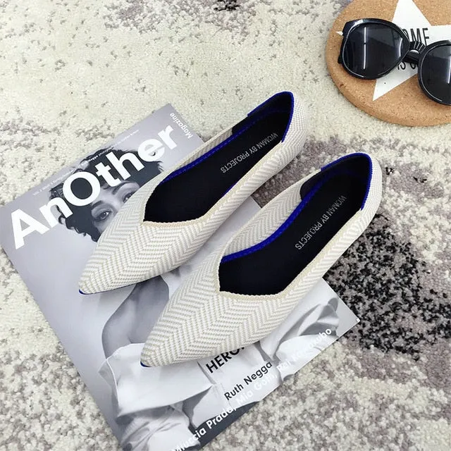 Women Soft Shoes Breathable Knit Pointed Shoes