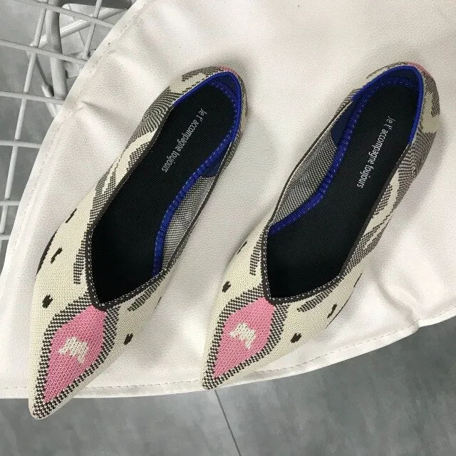Women Soft Shoes Breathable Knit Pointed Shoes