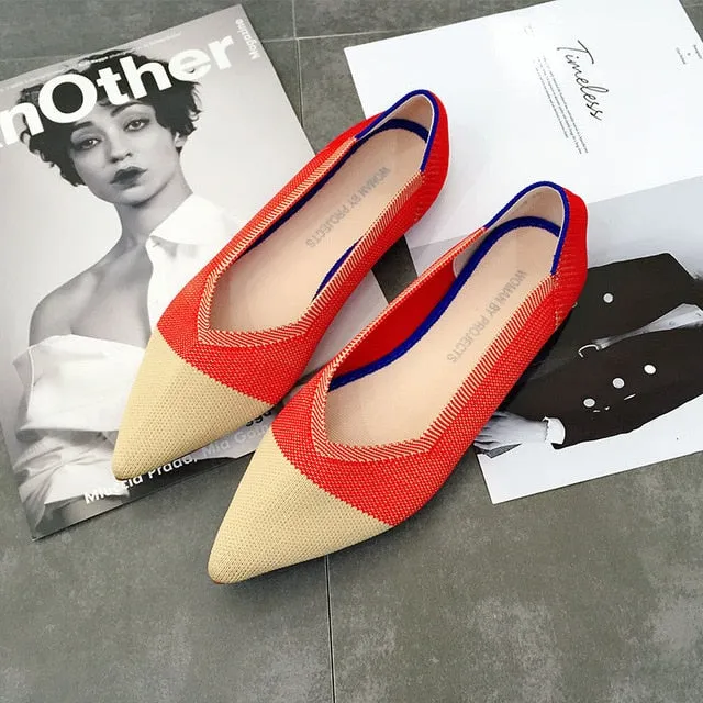 Women Soft Shoes Breathable Knit Pointed Shoes
