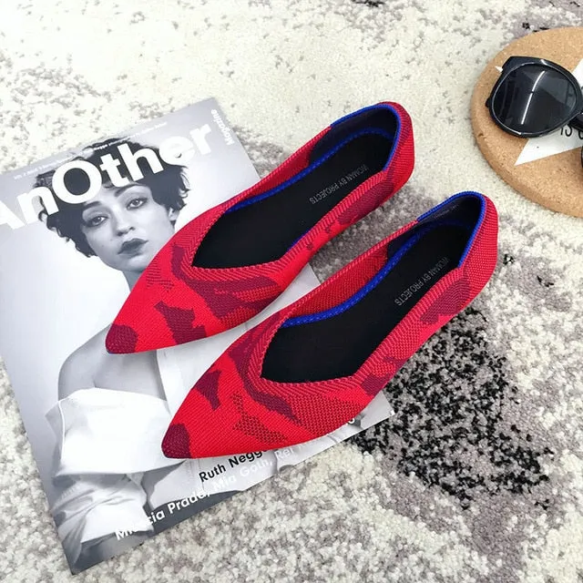 Women Soft Shoes Breathable Knit Pointed Shoes