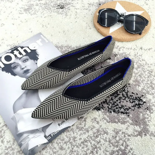 Women Soft Shoes Breathable Knit Pointed Shoes