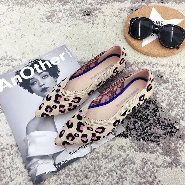 Women Soft Shoes Breathable Knit Pointed Shoes
