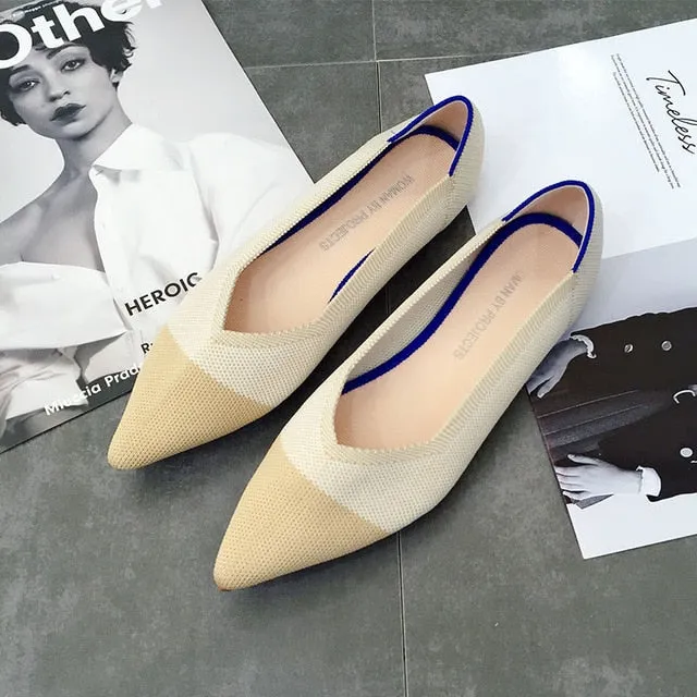 Women Soft Shoes Breathable Knit Pointed Shoes