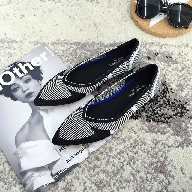 Women Soft Shoes Breathable Knit Pointed Shoes