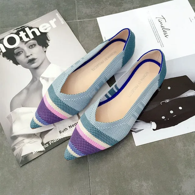 Women Soft Shoes Breathable Knit Pointed Shoes